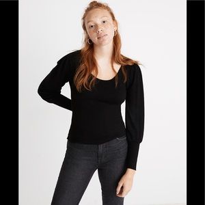 Madewell Black Puff-Sleeve Scoopneck Top